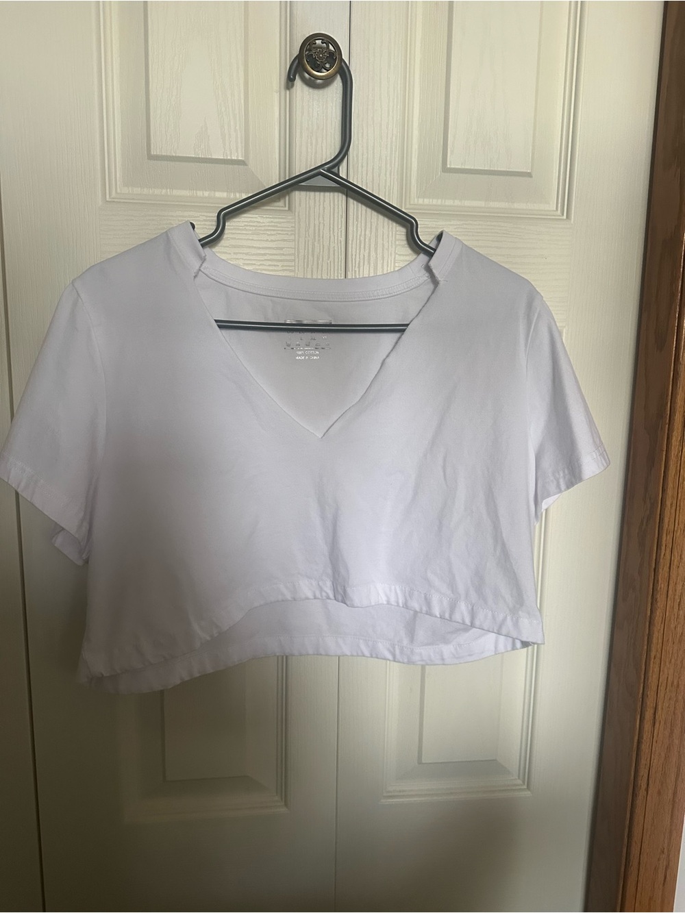 Cotton Oversized Cropped V-Neck Women’s Top in White